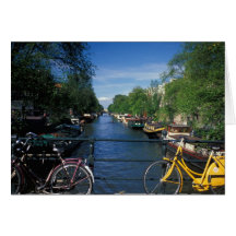 Europe, Holland, Amsterdam, yellow bicycle and Card