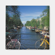 Europe, Holland, Amsterdam, yellow bicycle and Fridge Magnets