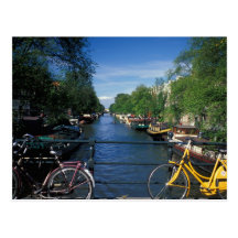 Europe, Holland, Amsterdam, yellow bicycle and Post Card