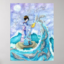 Eventide Fine Art Print Poster, Geisha Dolphin Art