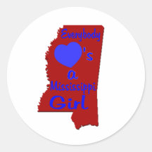 Everybody Loves a Mississippi Girl Crimson and Blu Round Stickers
