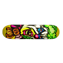 Evil Clown In Curled Wig Skate Deck
