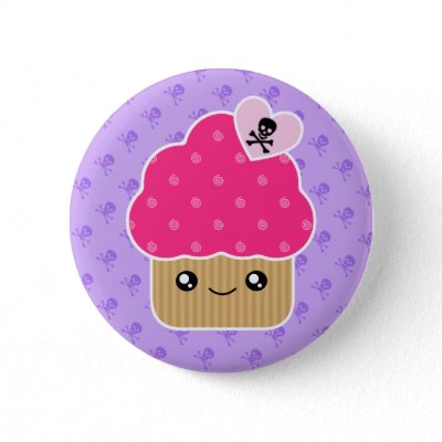 Evil Cute Cupcake Of Death Kawaii Button Badge by megakawaii