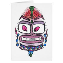 Evil Idol - tribal watercolor caricature Card