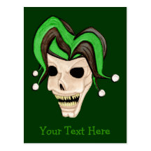 Evil Jester Skull (Green) Post Cards