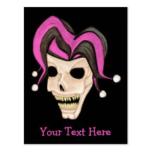 Evil Jester Skull (Pink) Postcard