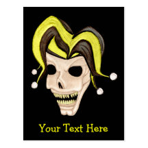 Evil Jester Skull (Yellow) Postcards