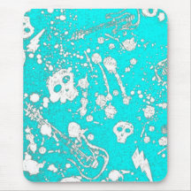 Evil - skulls and guitars in baby blue mouse pad
