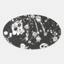 Evil -skulls and guitars in black oval sticker