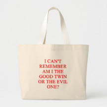 evil twin joke tote bags