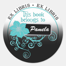 Ex Libris Sticker (floral aqua/black/white)