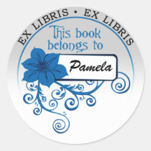 Ex Libris Sticker (floral blue & background)