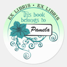 Ex Libris Sticker (floral teal & background)
