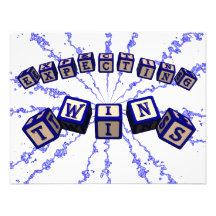 Expecting Twins toy blocks in blue. Personalized Invitation