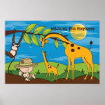 Explorer on a Jungle Safari Kids Room Decor Poster