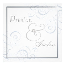 Exquisite Baroque Silver Scroll White Invitation