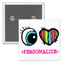 Eye Heart Pictogram, <PERSONALIZE> Pinback Buttons