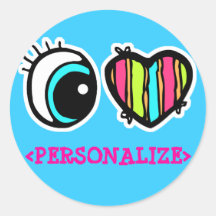 Eye Heart Pictogram, <PERSONALIZE> Round Stickers