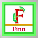 F is for Frog and Boy Name Wall Art for Kids Print