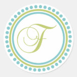 F Monogram (Chartreuse / Teal Dot Circle) Round Sticker