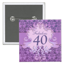 "Fabulous 40" age damask elephant button/badge