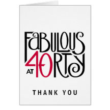 Fabulous 40 black red Thank You Note Card