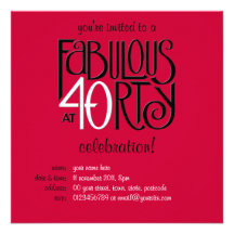 Fabulous 40 black white red Birthday Invitation