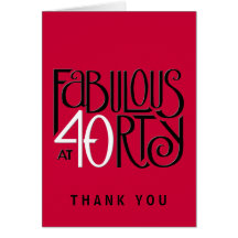 Fabulous 40 black white red Thank You Note Card