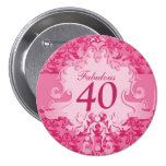 "Fabulous 40" damask elephant pink button/badge
