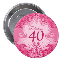 "Fabulous 40" damask elephant pink button/badge