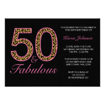 Fabulous 50th Pink Black Leopard Birthday Party Custom Invites