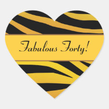 Fabulous Forty Gold and Black Tiger Birthday Heart Stickers