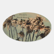 faded flowers library sticker plate