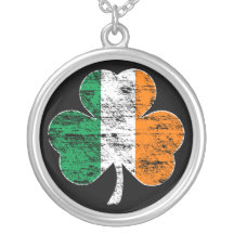 Faded Irish Flag Shamrock Sterling Round Necklace