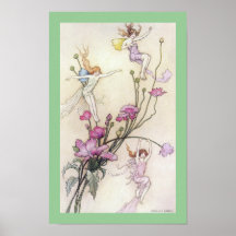 Fairies Playing on Flowers Poster