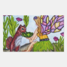 Fairy Leaves Squirrel Stained Glass Wings Rectangular Stickers