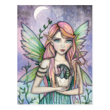 Fairy with Baby Dragon Postcard by Molly Harrison