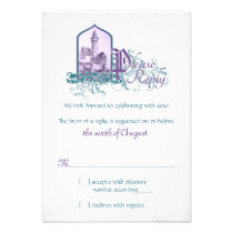 Fairytale Purple Teal Castle Wedding RSVP invitations