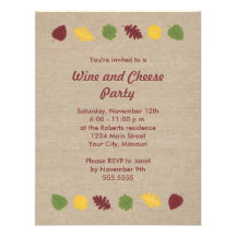 Fall Leaves Wine and Cheese Party Invitations