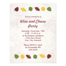 Fall Leaves Wine and Cheese Party Invitations