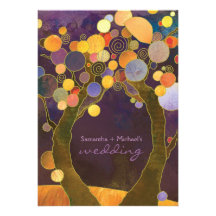 Fall Purple Love Trees Romantic Wedding Invitation