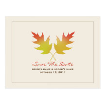 Fall Wedding Oak Leaves Save The Date Postcard