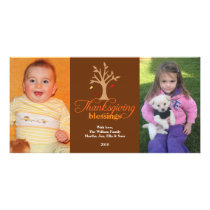Falling leaves brown branch Thanksgiving blessings photo cards