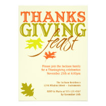 Falling red brown autumn leaves Thanksgiving feast invitations