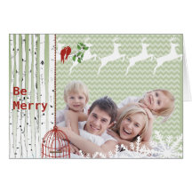 Family Photo Red Love Birds Bird Cage Christmas Greeting Cards