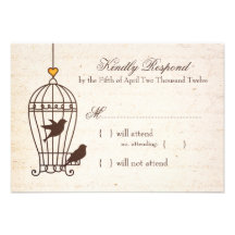 Fanciful Bird Cage - Autumn Orange Wedding RSVP Invite