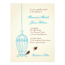 Fanciful Bird Cage Teal & Chocolate Wedding Invites