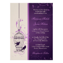 Fanciful Bird Cage with Swirls Aubergine Wedding Invitation