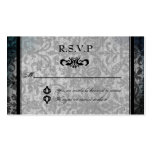 Fancy Black Damask Monogram Reception RSVP Card Business Card Template