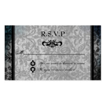 Fancy Black Damask Monogram Reception RSVP Card Business Card Template
